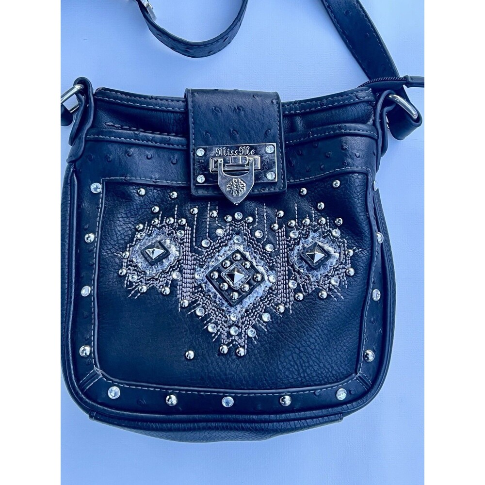 Miss Me Y2K Style Black Bling Rhinestone Studded Western Crossbody Purse